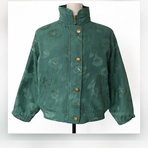 Vintage 90s Mureli Silk Bomber Jacket Jade Green Retro Floral Classic Oversized